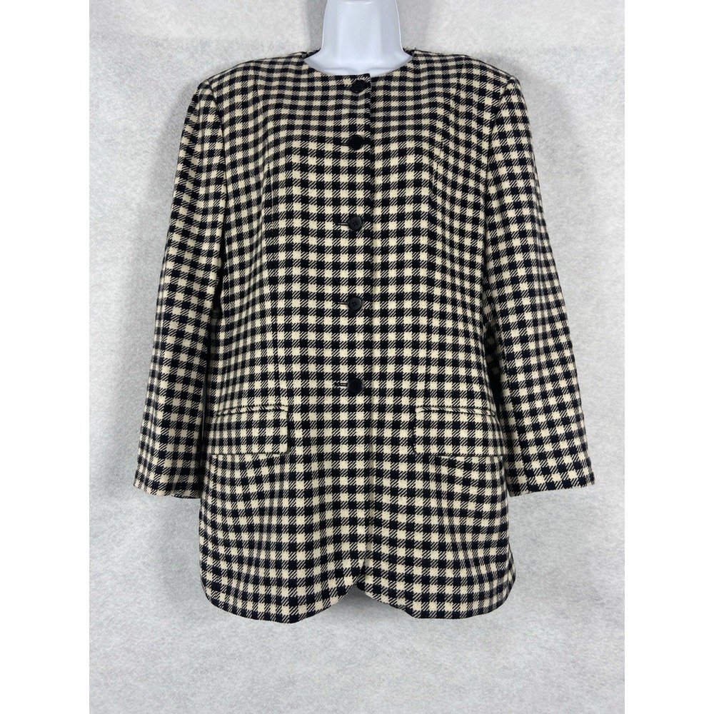 Vintage Salvatore Ferragamo Jacket Women's 14 Black White Blazer Wool Cashmere